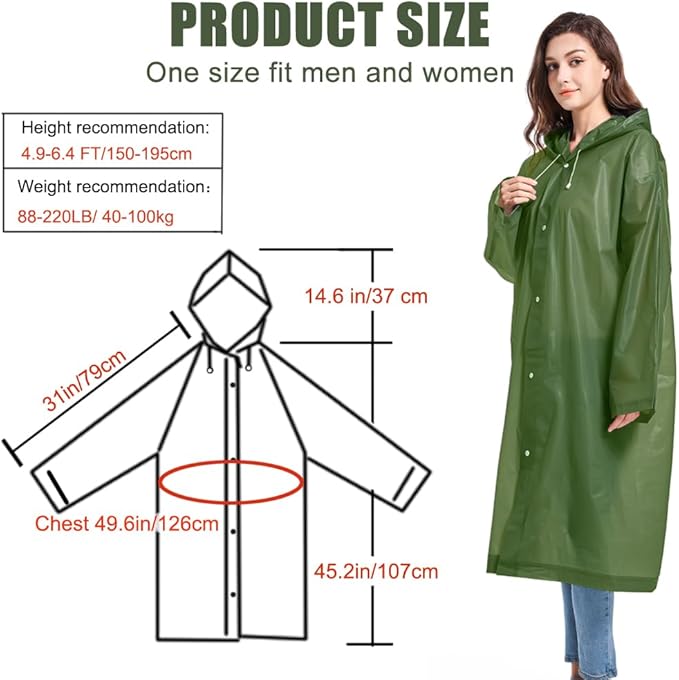 COOY Rain Coats (2 Pack) - Reusable EVA Rain Ponchos For Adults Rain Jackets Raincoats For Men Women