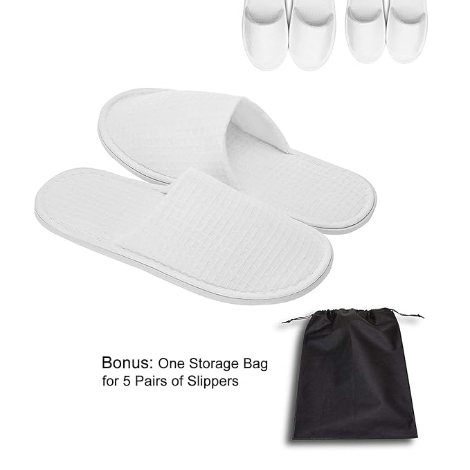 AhfuLife 10 Pairs of Waffle Spa Slippers, Closed Toe White Slippers - Fit Most Men and Women for Spa, Party Guest, Hotel and Travel