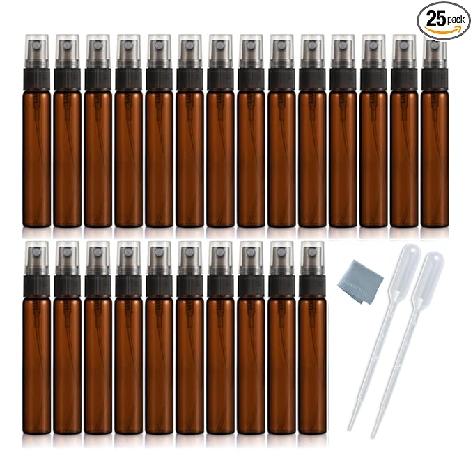 Elfenstall- 25 Pack Set 10ML Protable Refill Bulk Atomizer Spray Travel Perfume Bottle Hydrating Empty Bottle (Amber)