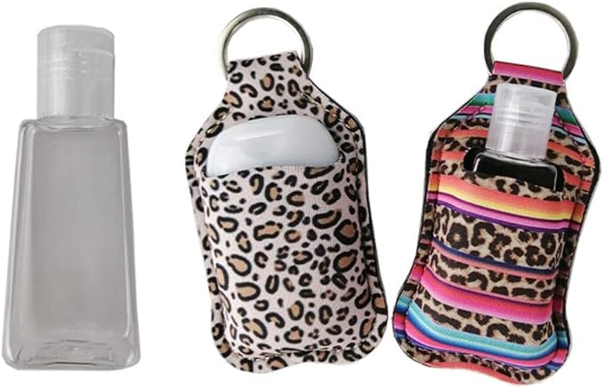 4 Piece Hand Sanitizer Bottle Holder Keyring-Ranxizy Neoprene Keychain for 30ML Gym Shampoo Lotion Soap Perfume and Liquids Travel Containers,Striped Leopard