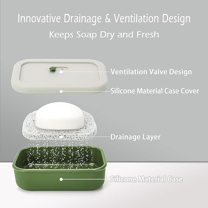 AIDIMMING Large Silicone Travel Soap Case, Leak-Proof Shampoo Bar Holder for Kitsch Shampoo & Conditioner Bar Set, Drain Tray Soap Container for Large Soap Bars, Handmade Soap, Travel Gym Camping