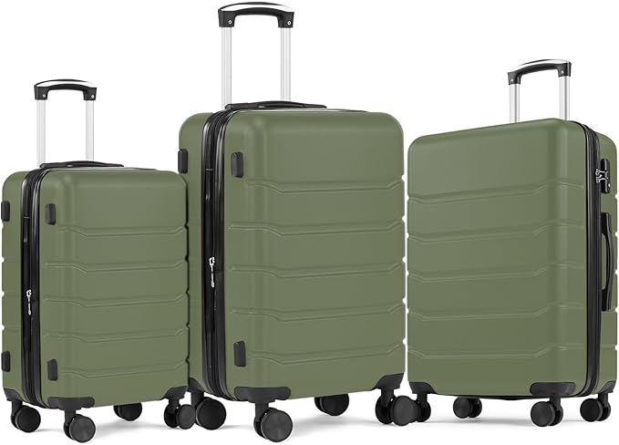 NEWBULIG 3 Piece Luggage Set, Expandable Hard Shell Lightweight Rolling Suitcases with Smooth Spinner Wheels and TSA Lock, Travel Luggage for Business and Holiday Use, 20/24/28 Inch, Green