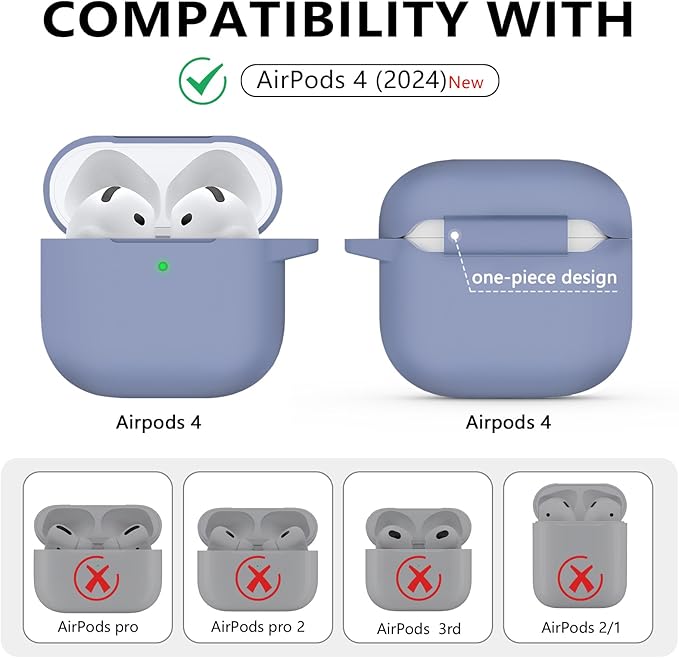 Ljusmicker for AirPods 4 Case 2024 with Cleaner Kit,Soft Silicone Protective Cover for Apple AirPods 4th Generation Cases for Women Men,for AirPod 4 Case Accessories with Keychain-Lavender