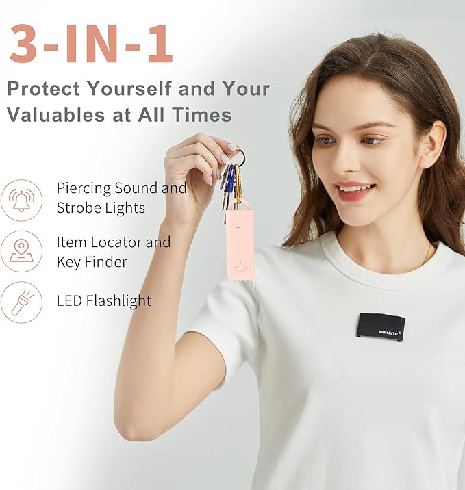 3-in-1 Personal Alarm with Apple Find My - 130dB Emergency Siren, LED Strobe Flashlight, GPS Tracker Keychain for Women, Kids, Seniors - Real-Time Location, iOS Only