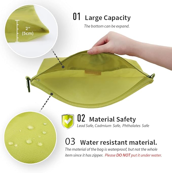 pack all Water-resistant Material Zipper Pouch, Mesh Zipper Bags for Storage, Travel, Office (Green, Medium)