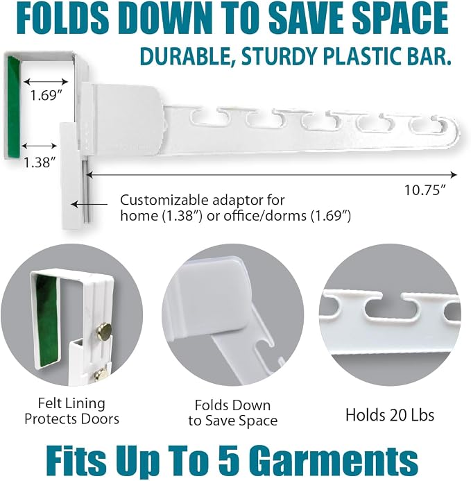 Wonder Hanger Over The Door 2-Pack Organizer for Clothes Hangers, Space-Saving Cascading Hanger Hooks, White