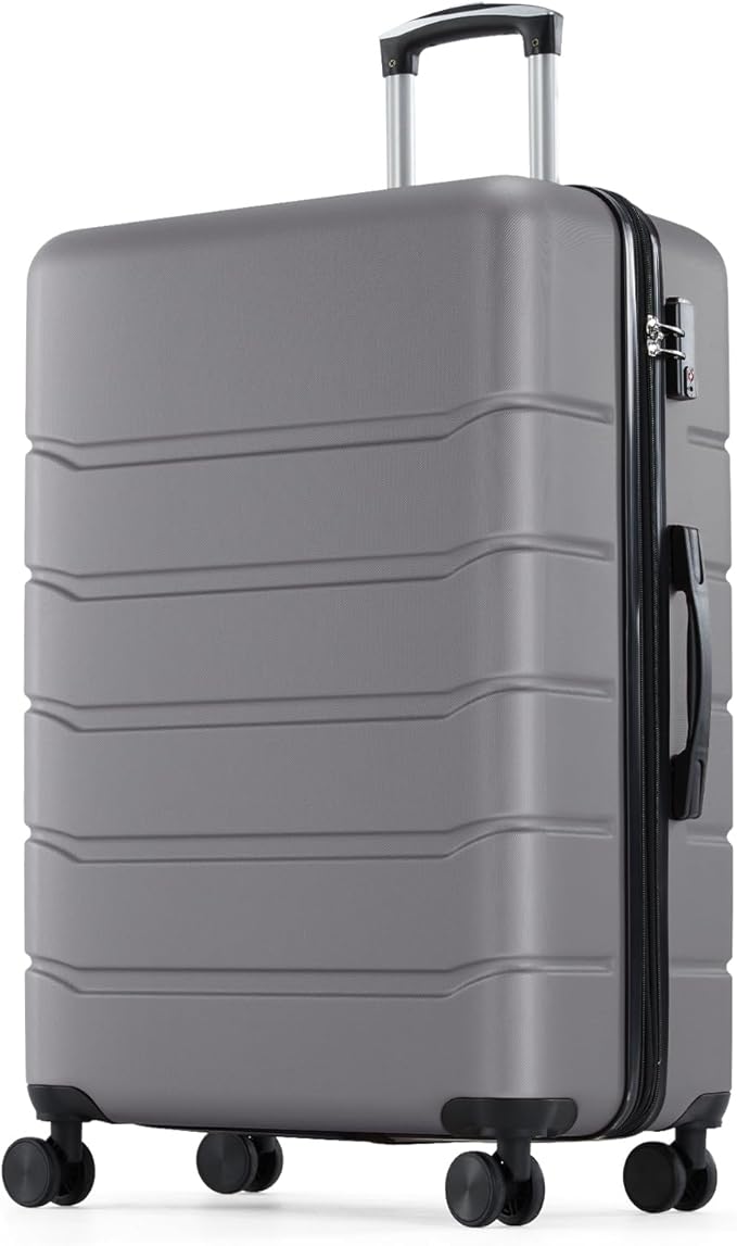 NEWBULIG 24 Inch Checked Luggage, ABS Hard Shell Lightweight Rolling Expandable Suitcase with Smooth Spinner Wheels and TSA Lock for Business Trips and Daily Vacations, Dark Grey