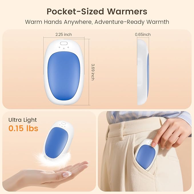 infray Hand Warmers Rechargeable, 2 Pack Electric Hand Warmer Reusable USB Pocket Warmer, 3 Settings Heated Portable AI Handwarmer Great Gifts for Christmas, Outdoor, Golf, Hunting