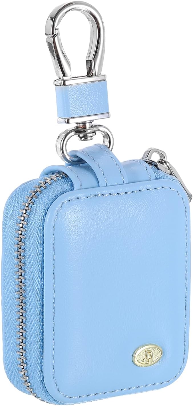 HARFINGTON Earbuds Cases, Earphone Case Holder, PU Leather Ear Buds Case Zipper Organizer Small with Mesh Pocket for USB Cable, Wireless Wired Earphones, Blue