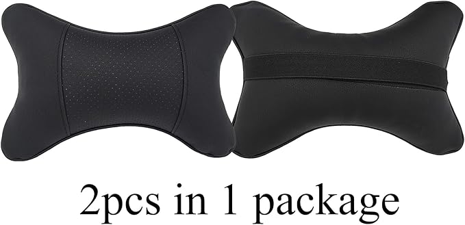 2 Packs Car Neck Pillows, Dual-Side PU Leather Car Headrest with Fiber Filling, Universal Soft Neck Support Pillow for Car, Home & Office (Black)
