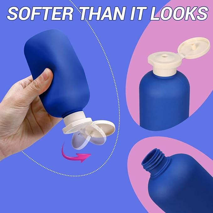ASEVAT Plastic Leak Proof Travel Bottles for Toiletries, TSA Approved Travel Size Containers, Squeeze Bottles Refillable for Shampoo, Lotion & Body Wash (Blue+Navy+Grey, 6.7 oz)