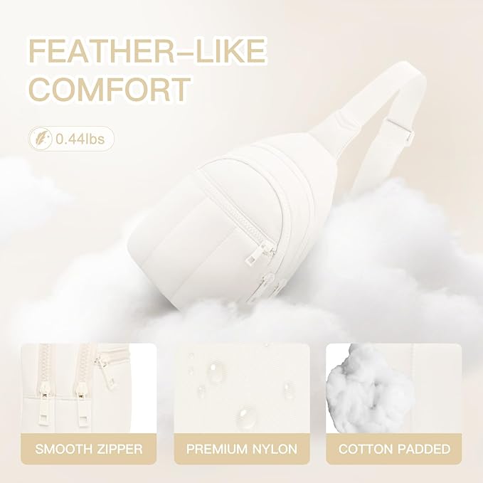 Viverte Quilted Puffer Crossbody Bags for Women Small Puffy Sling Bag Lightweight Cross Body Bubble Purse Shoulder Bag for Travel (Cream White)