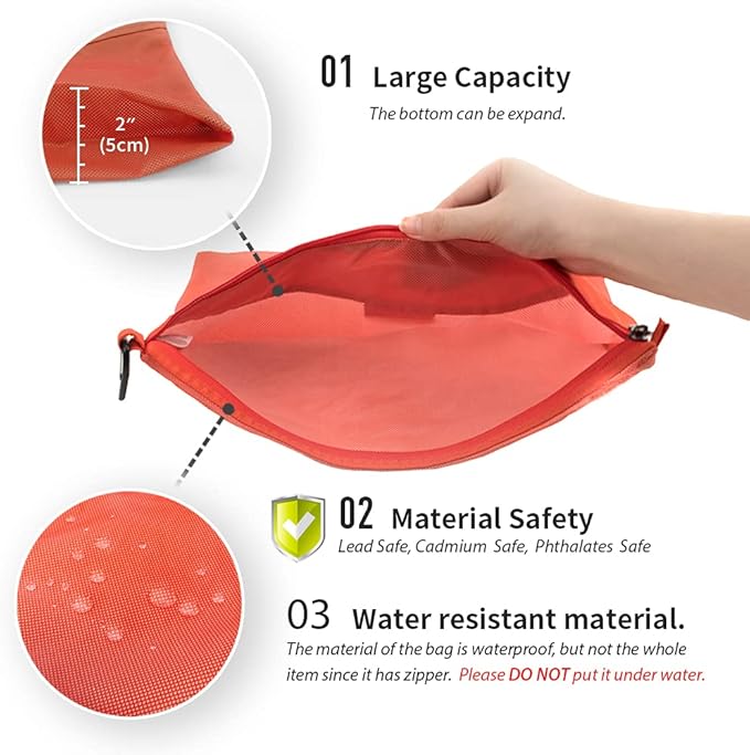 pack all Water-resistant Material Zipper Pouch, Mesh Zipper Bags for Storage, Travel, Office (Orange, Large)