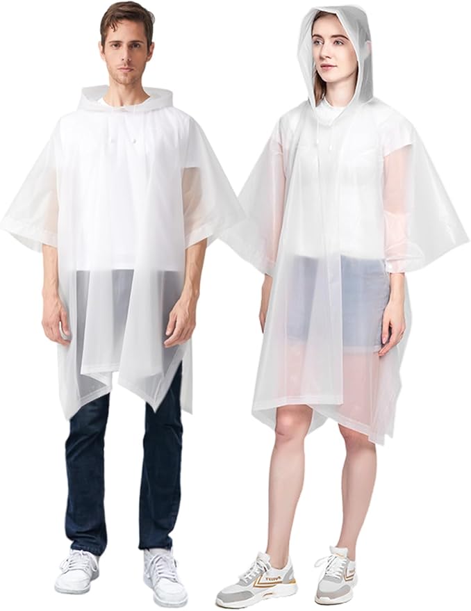 Rain Ponchos for Adults, 2 Pack Raincoats Jacket Reusbale with Drawstring Hood Sleeves for Women Men