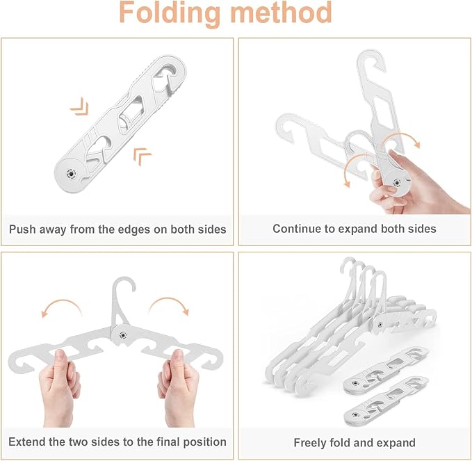 Premium Travel Hangers 3 Pack Portable Folding Clothes Hangers - Super Bearing Collapsible Hanger Foldable Clothes Drying Rack for Travel, Indoor and Outdoor Use (3 Pack White)