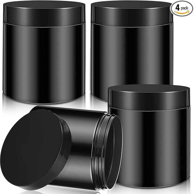 Patelai 4 Pieces Round Wide-mouth Leak Proof Plastic Container Jars with Lids for Travel Storage Makeup Beauty Products Face Creams Oils Salves Ointments DIY Making(16 Ounce,Pure Black)