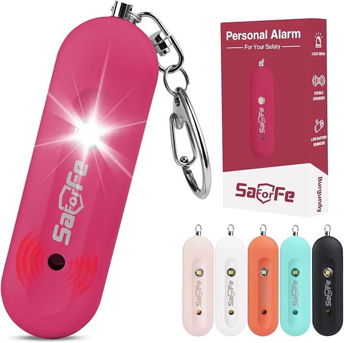 Personal Safety Alarm - Waterproof Rechargeable Security Alarm - 140dB Extra Loud Siren & Strobe Light - Self Defense Keychain - Gift for Women, Teenagers, College Girls, Seniors (Burgundy)