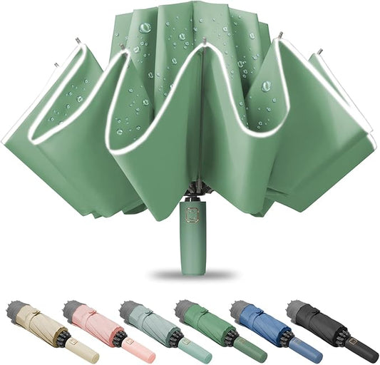 Fogkey Large Windproof Travel Umbrella - Reverse Auto Folding Car Umbrella for Rain and Sun, Compact Inverted Design with Waterproof Canopy, 10 Durable Ribs, Fits Backpack, Portable for Women & Men