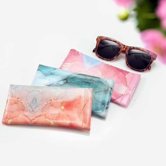 TRIUMPH VISION Squeeze Leather Sunglasses Pouch - 3 Pack Glasses Case Soft Eyeglass Sleeve Pouch Holder