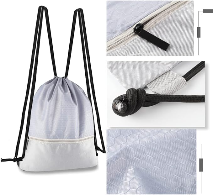 Drawstring Backpack Bag, Waterproof Draw String Back Sack with Zip Pocket, Gym Drawstring Bags Swim Bag for Men Women