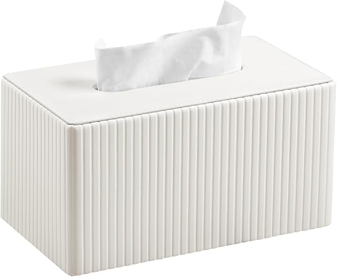 Extra Large Tissue Box Cover for Standard Size 180 to 230 Count Box of Tissues, PU Leather Rectangle Tissue Holder with Magnetic Closure (Ivory)