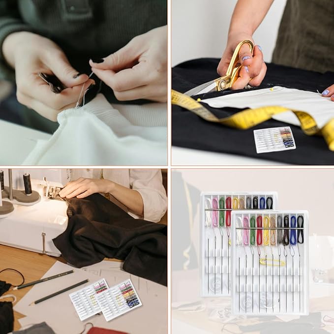 QHAJRYYC 2 Boxes Easy Pre Threaded Needle Kit, Prethreaded Sewing Kits, Small Home Travel Sewing Box with Pin Button, Box Each Box with 10 Pieces (Rich Color)