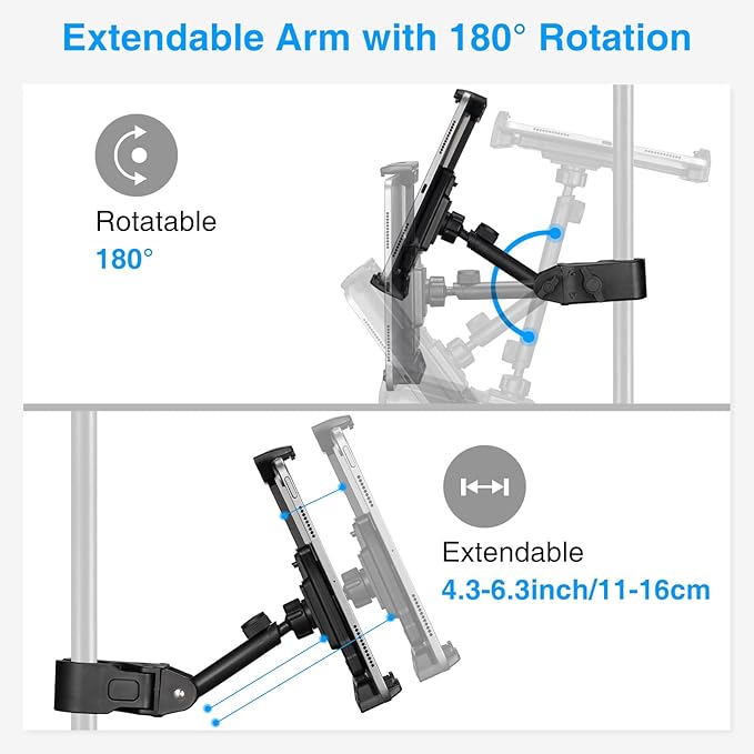 LEKATO Tablet Holder for Mic Stand, Adjustable Microphone Music Stand Phone Holder Mount, Compatible with iPad, iPhone, All 4.7-13.5 Inches Tablets & Smartphones