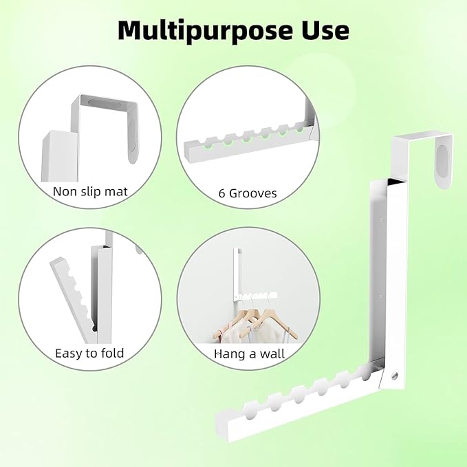 2-Pack Over The Door Hanger Foldable Clothes Drying Rack, Collapsible Hanging Coat Rack for Laundry Room & Bedroom, Space-Saving Compact Foldable Portable Clothing Hanger Hook