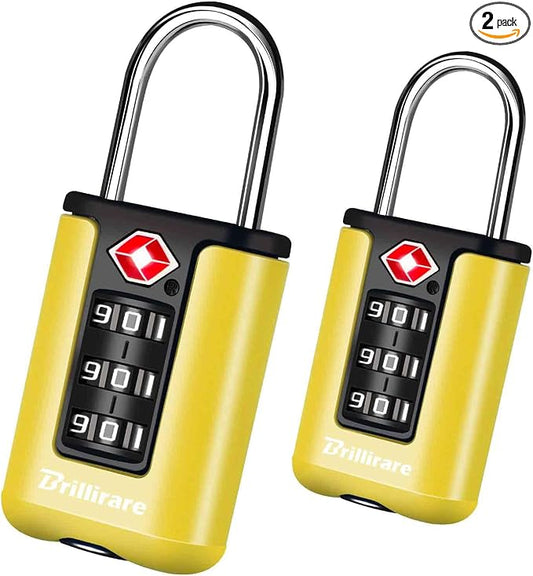 2 Pack TSA Approved Luggage Locks, Combination Travel Padlock, 3-Digit Waterproof Lock, TSA Outdoor Keyless Resettable Lock for Lockers, Bags, Backpack, Gym, Gate-Yellow