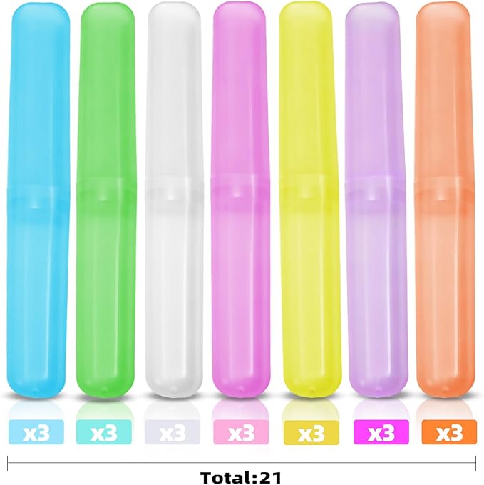 21 Pcs Travel Toothbrush Holder Plastic Toothbrush Case Breathable Portable Toothbrush Container Storage Dust-Proof Toothbrush Holders for Travel Home Camping School Business (7 Colors)