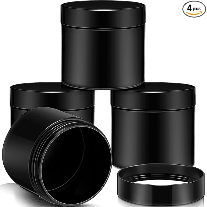 Patelai 4 Pieces Round Wide-mouth Leak Proof Plastic Container Jars with Lids for Travel Storage Makeup Beauty Products Face Creams Oils Salves Ointments DIY Making(6 Ounce,Pure Black)