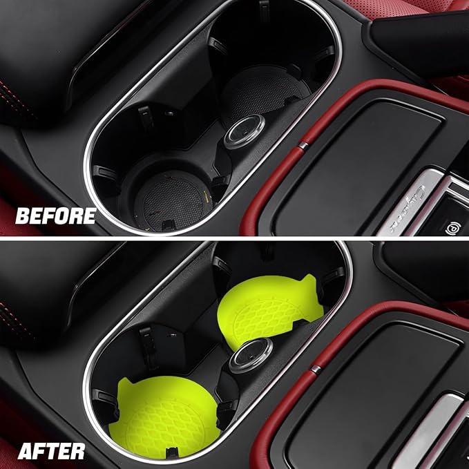 Zpana Bling Car Cup Holder Coaster, 2PCS Crystal Rhinestone Non Slip Waterproof Vehicle Insert Water Bottle Holder Pads, Shockproof Auto Interior Decorative Coasters (Fluorescent Yellow)