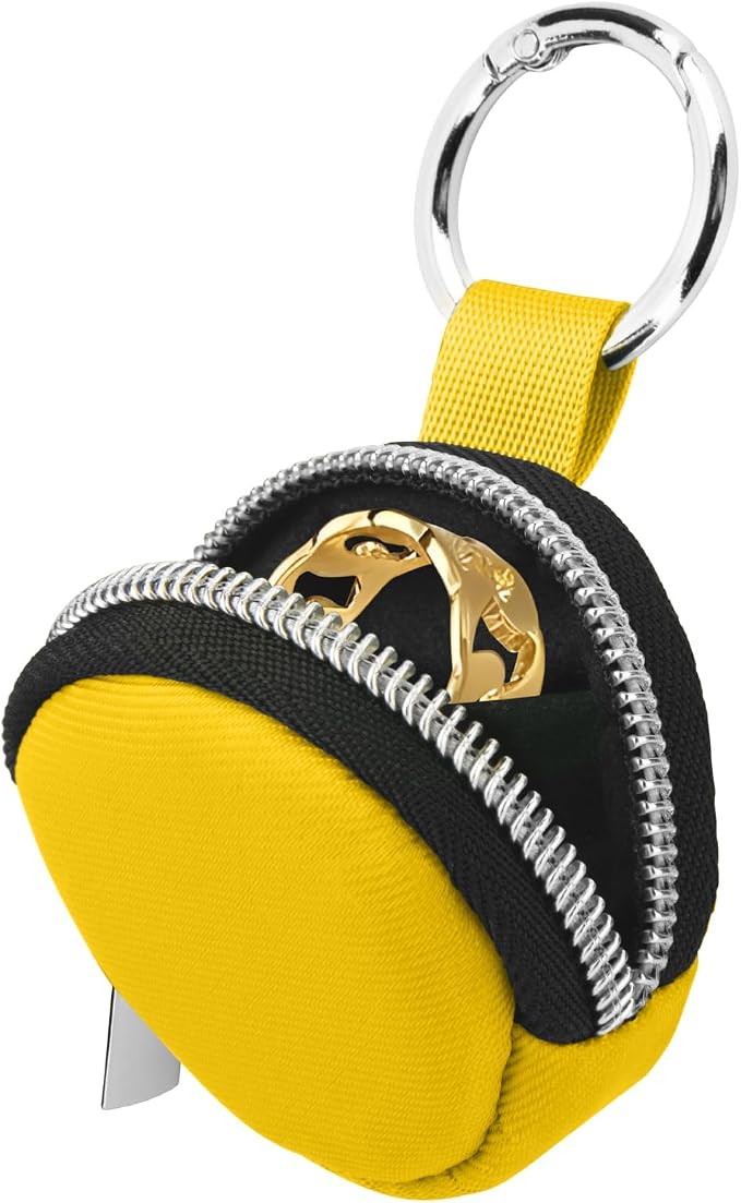 Homakover Portable Ring Organizer Case with Keychain, Traveling Rings Holder Storage Bag, Anti-Lost Keychain Container for Smart Ring, Jewelry (1, Yellow)