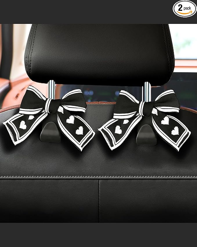 2 Pack Car Purse Hooks, Cute Bow Car Seat Headrest Hook Hanger for Purses and Bags, Space-Saving Car Accessory (Flower)