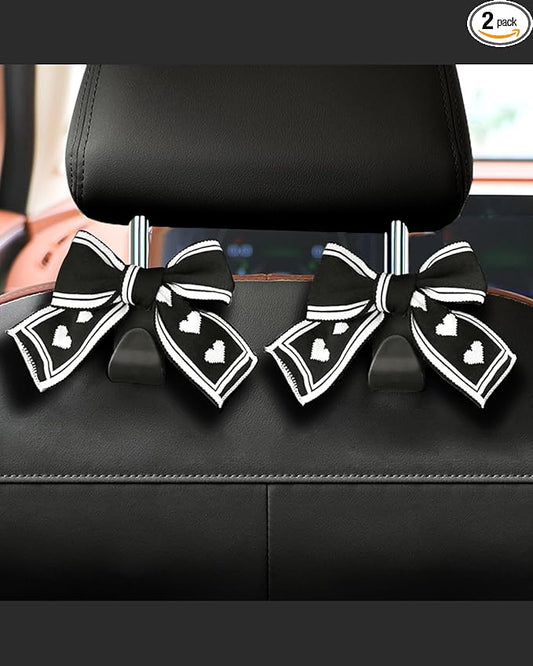 2 Pack Car Purse Hooks, Cute Bow Car Seat Headrest Hook Hanger for Purses and Bags, Space-Saving Car Accessory (Flower)