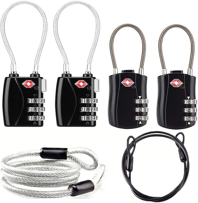 TSA Locks, Digit Combination Padlocks and Steel Cable Combination Travel Security Lock for Baggage, Suit Case, Gym, Bike Locks (TSA Luggage Locks-4)