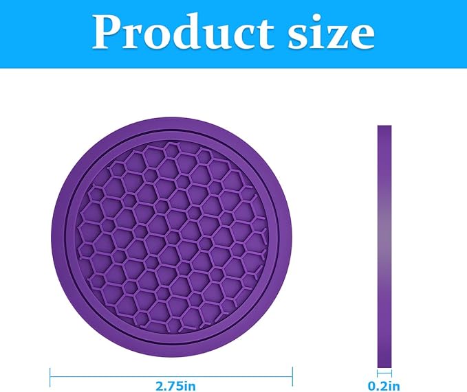 Mandark 2PCS Car Cup Holder Coasters, 2.75 Inch Non-Slip Insert Water Bottle Holder Pads, Dustproof Automotive Interior Accessories Mat, Universal for Vehicles, Trucks, RVs and More(Purple)