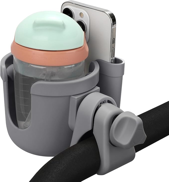 Accmor Stroller Cup Holder with Phone Holder, Bike Cup Holder, Universal Cup Holder for Uppababy Nuna Doona Strollers, 2-in-1 Cup Holder for Walker, Wheelchair, Scooter