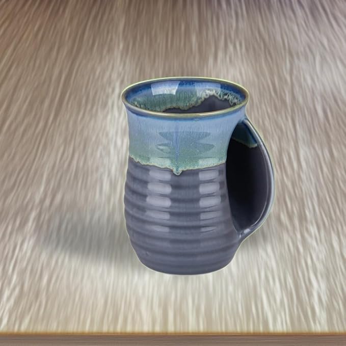 Hand Warmer Coffee Mug Handmade Pottery (UPGRADED) - 16 Ounce Large Hand Warming Mugs Ceramic Gift with Contoured Pocket, Keep Your Fingers Warmth, Right Handed