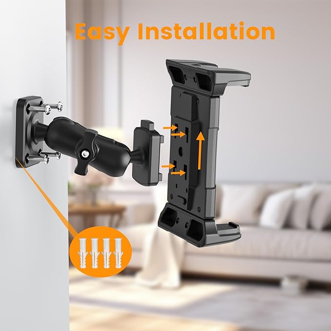 OHLPRO Tablet Wall Mount Holder, 360° Rotation for 5-13" iPad mini Pro Air, Fire HD, Galaxy Tab, Switch and Phone, Drilled Base with 3" Support Arm Stand, Adjustable Tilt