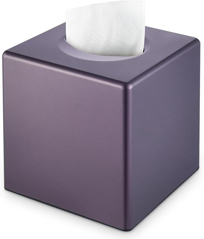Y-in Hand Tissue Box Cover, Decorative Square Facial Storage Tissue Box Holder, Home Accessories for Bathroom Vanity Countertops, Dressers, Night Stand, Parlors and Office (Purple)