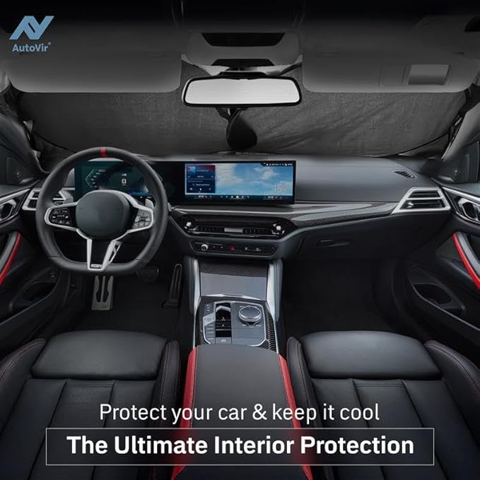 Autovir Windshield Sun Shade Foldable – 280T Car Front Window Shade, Heat Shield UV Sun Visor Protection, Keeps Interior Cool, Easy Fold Storage, Universal Fit for SUV, Sedan