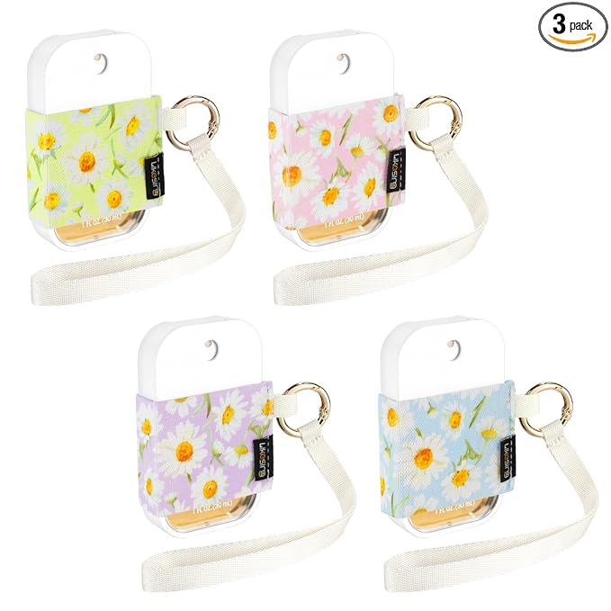 Likesing Hand Sanitizer Spray Sleeve Compatible with T0uch-land, 4 Elastic Handsanitizer Travel Size Holder with Keychain and Wrist Strap for t0uch'land Case for Glow Mist and Power Mist(Daisy)