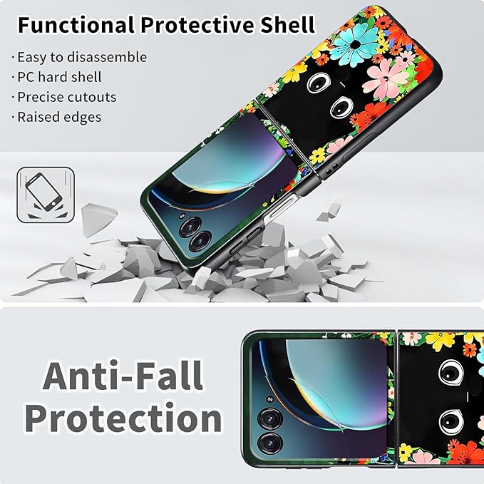 for Motorola Razr Plus 2025 Case,for Razor Plus 2025 Phone Case Cute Slim Hard PC Ultra-Thin Anti-Scratches Shockproof Protective Cover,Cute Cat Flower