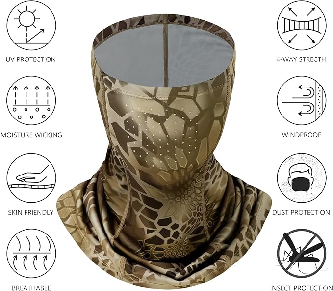 BASSDASH Neck Gaiter Mask UPF 50 Sun Protection for Men & Women, Fishing, Hiking, Outdoor