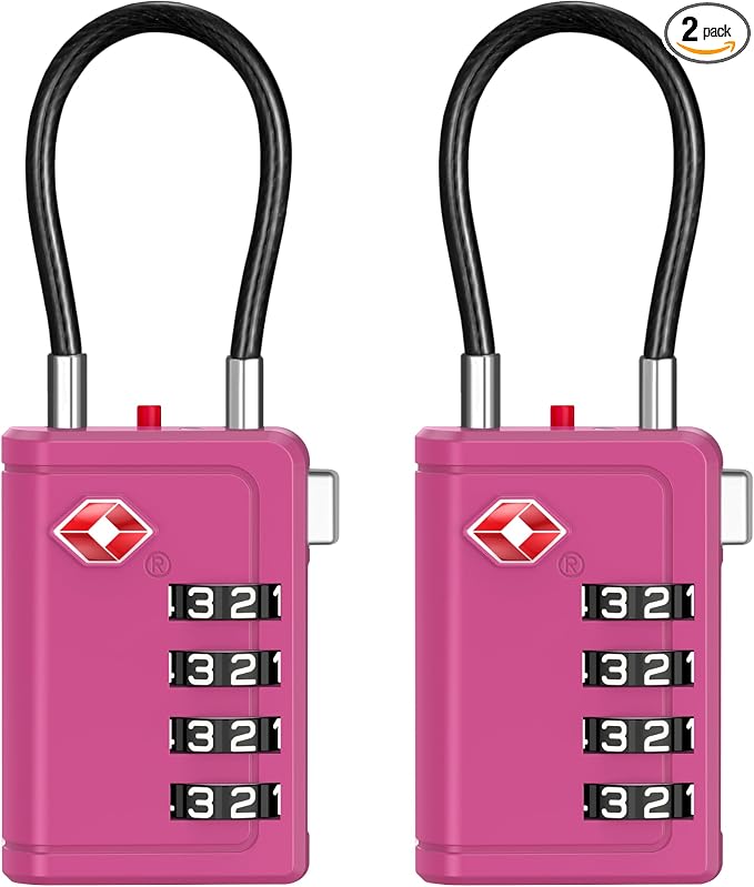 Puroma TSA Approved Luggage Travel Locks with Open Alert Indicator, 4 Digit Combination Resettable Code Zinc Alloy Lock for Suitcase, Backpack, Bag, Toolbox, Locker (2 Pack, Rose Red)