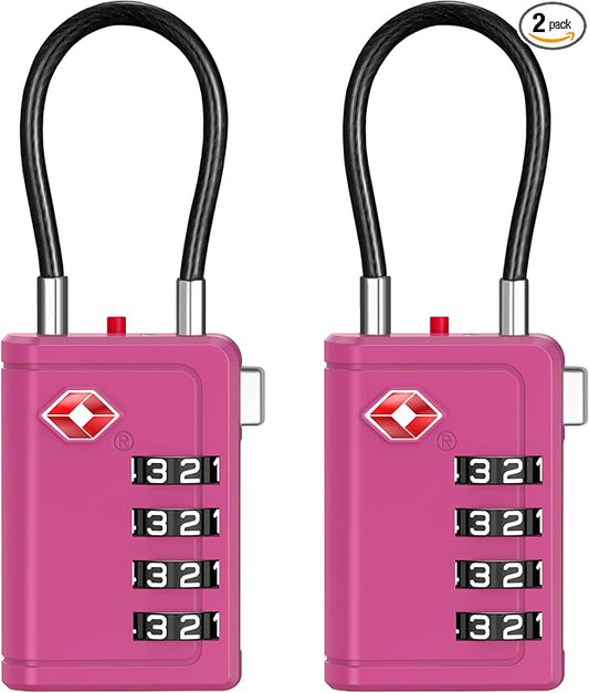 Puroma TSA Approved Luggage Travel Locks with Open Alert Indicator, 4 Digit Combination Resettable Code Zinc Alloy Lock for Suitcase, Backpack, Bag, Toolbox, Locker (2 Pack, Rose Red)