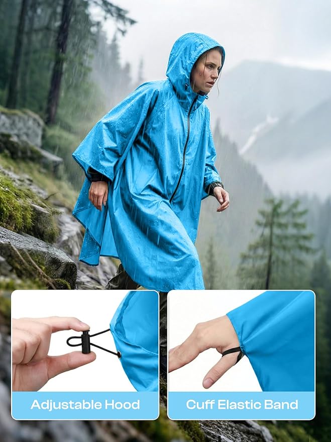 SaphiRose Lightweight Waterproof Rain Poncho for Adults with Hood Portable Rainwear for Outdoor