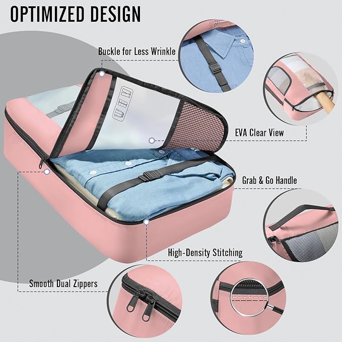 Veken 8 Set Packing Cubes for Cruise Ship Essentials,Beach Vacation Travel Accessories with Hanging Toiletry Bag,Suitcase Organizer for Luggage,Personalized Birthday & Retirement Gifts for Women Mom