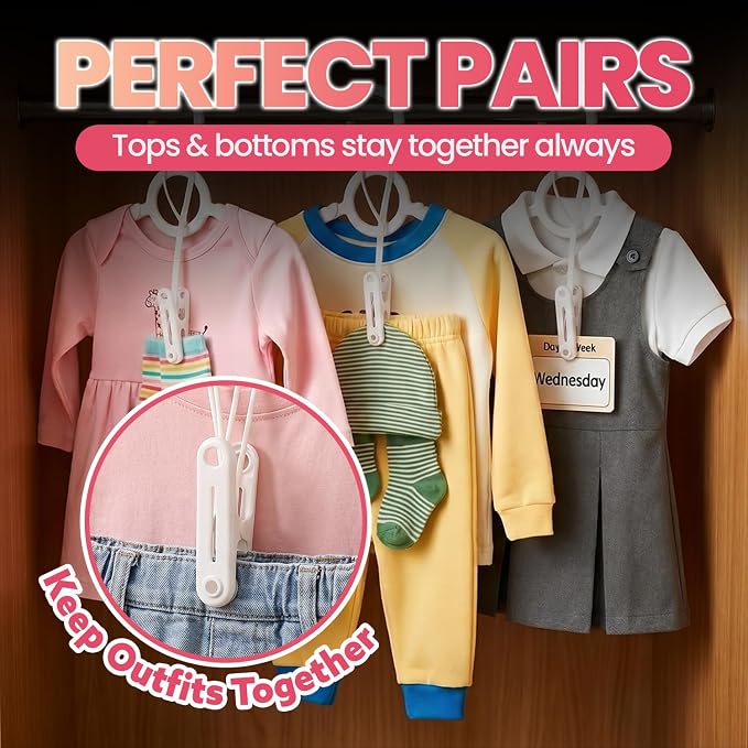PHOBA Premium Baby Clothes and Pants Clips 48 Pack with Silicone Pads, Modern Non-Slip Hanger Clips for Nursery Organization, Space-Saving Slim Design, Beige and White Mix (Premium)
